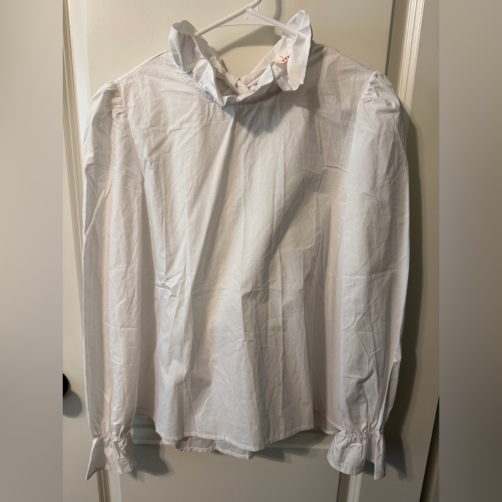 Mazik White Ruffled Long Sleeve Blouse 100% Cotton Small NWOT